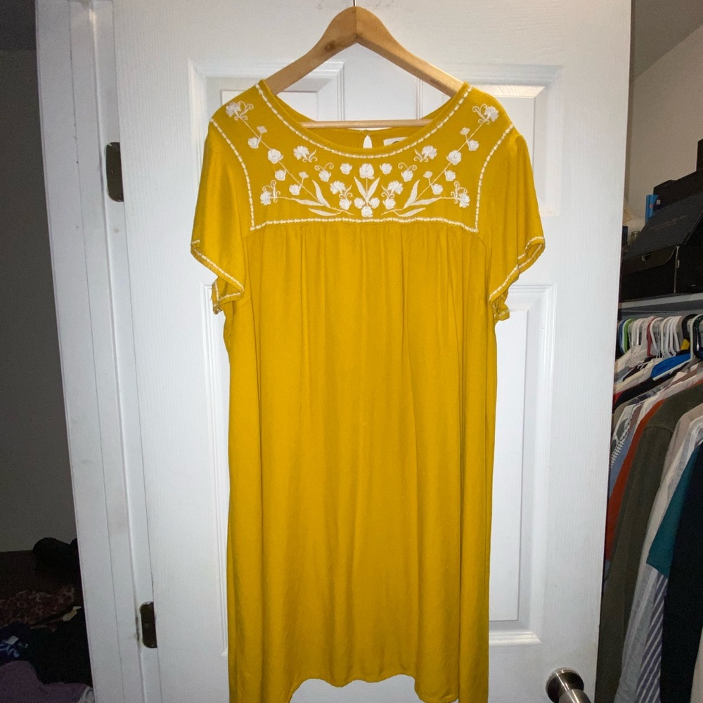 Old Navy Yellow Embroidered Mini Dress